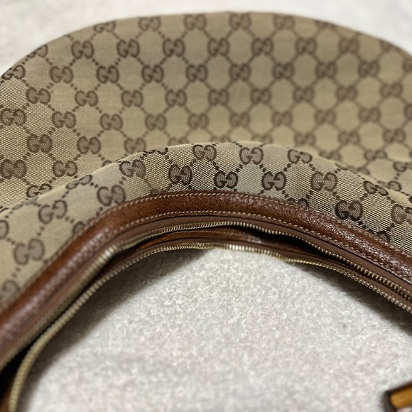 Gucci GG Bamboo Canvas Leather Hobo  Bag  PREOWNED/USED - Picture 3 of 9